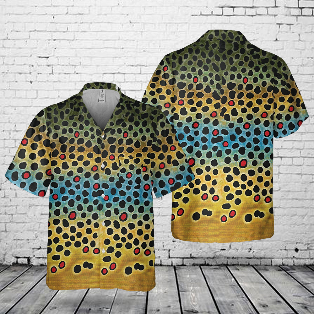 Brown Trout Pattern Pocket Hawaiian Shirt