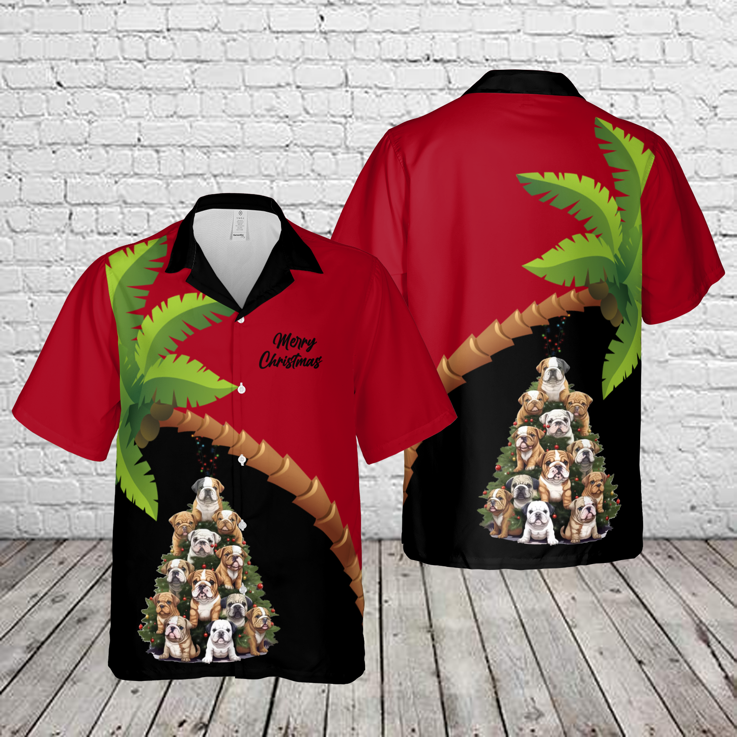 Bulldog Christmas Tree Hawaiian Shirt