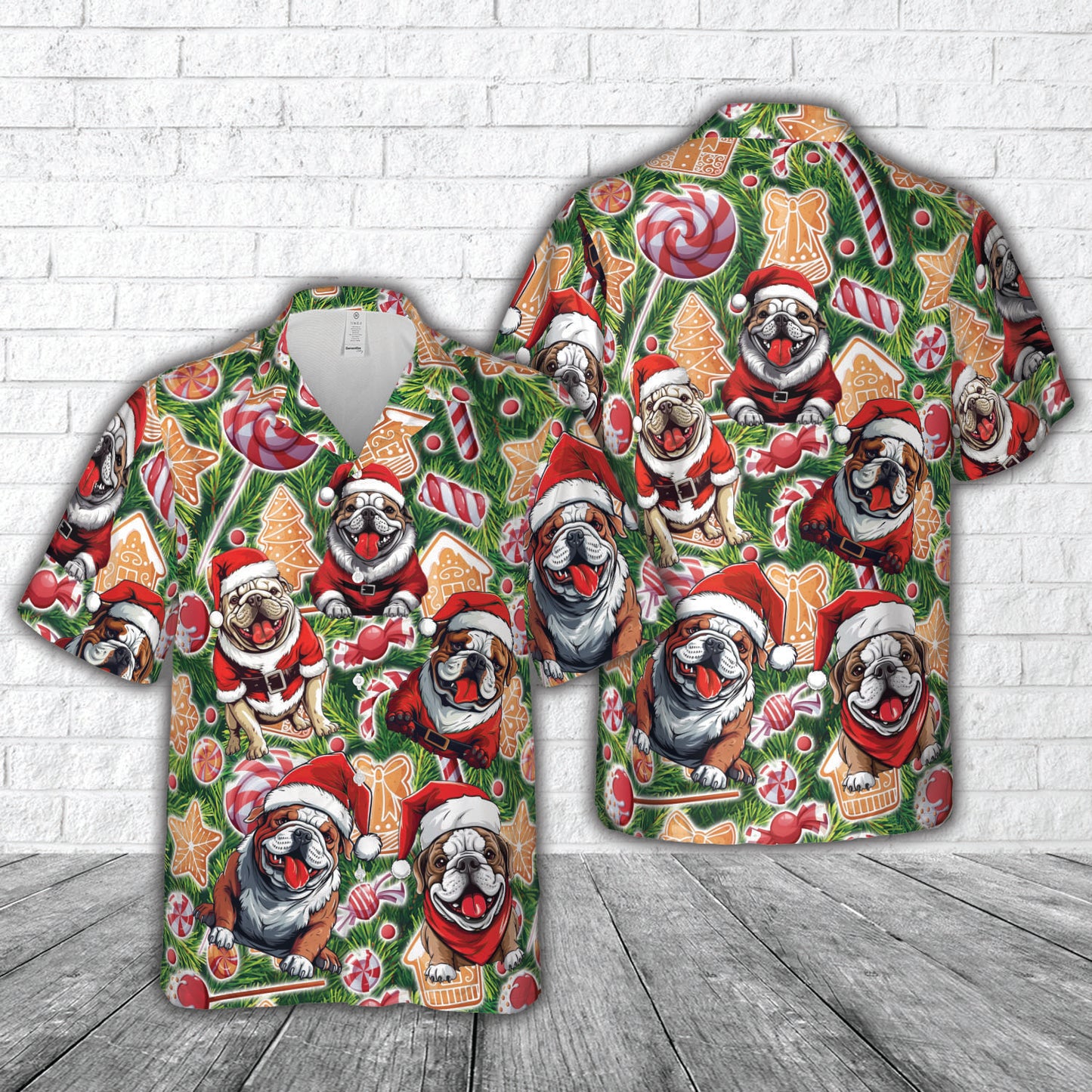 Bulldog Wearing Santa Hat Christmas Hawaiian Shirt