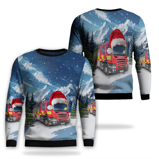 Cambridgeshire Fire & Rescue Service 2016 Scania P280 Fire Engine AOP Christmas Sweater