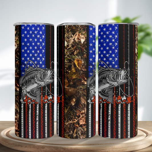Camo Fishing Skinny Tumbler Stainless Steel with Lids 20OZ