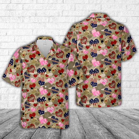 Camouflage Girl Camo Heart Patriotic Military Hawaiian Shirt