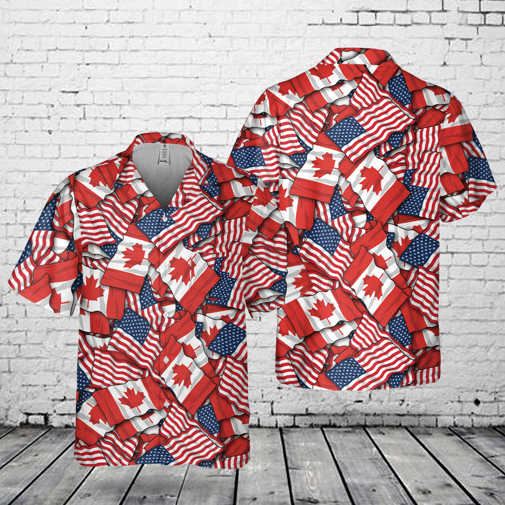 Canadian American Friendship Flag Pocket Hawaiian Shirt