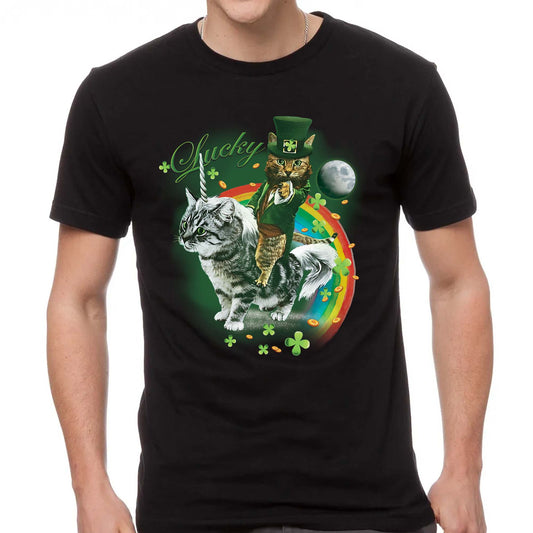 Cat St Patricks Day Leprechaun Riding Caticorn Unicorn Classic Unisex T-Shirt Gildan 5000 (Made In US)