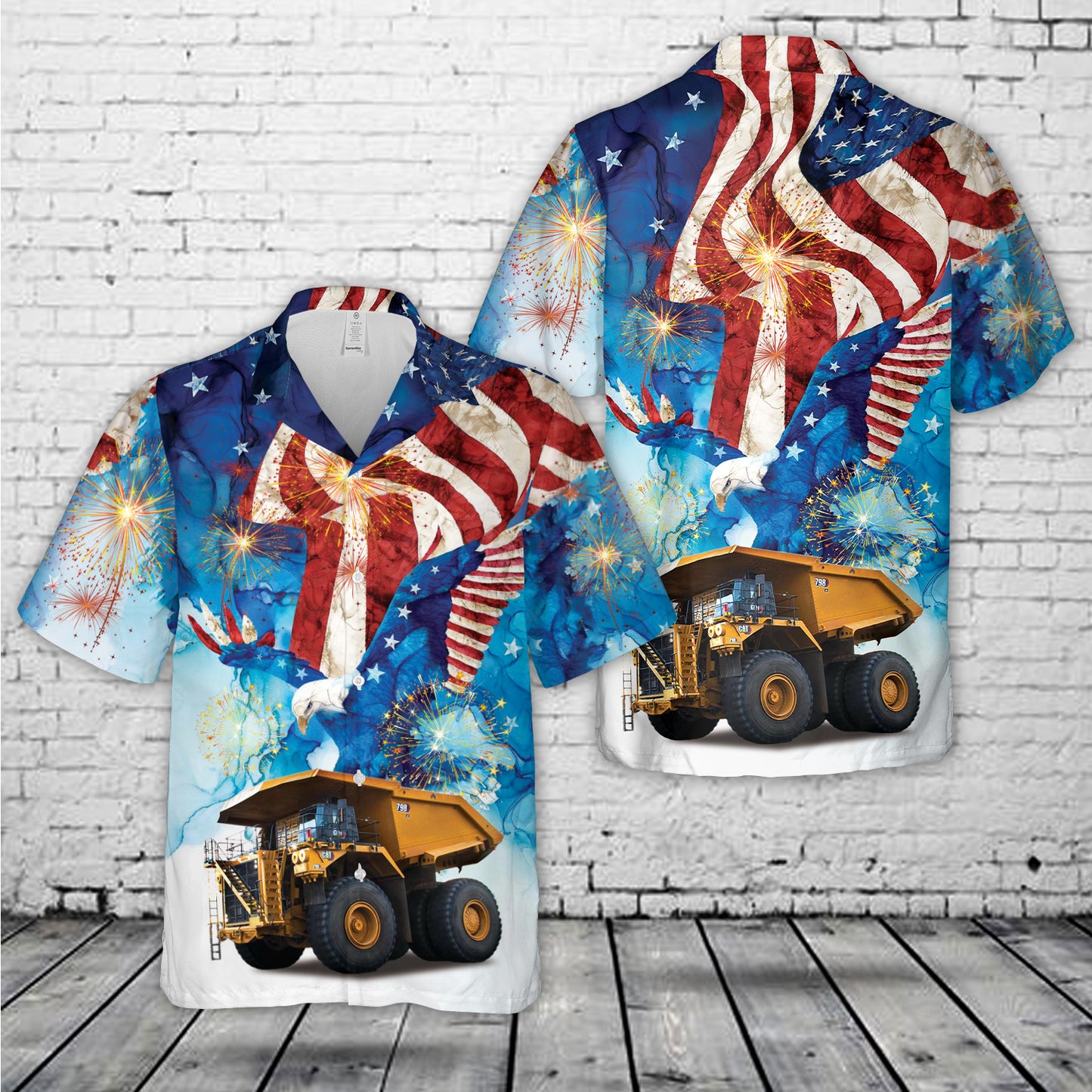 Caterpillar 798 AC Mining Dump Truck, 4th Of July Hawaiian Shirt