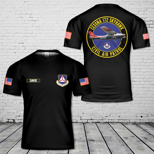 Custom Name Cessna 172 Skyhawk Civil Air Patrol 3D T-Shirt