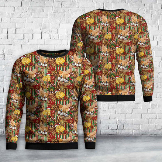 Christmas Chicken And Chicks Leopard Seamless Pattern Sweater
