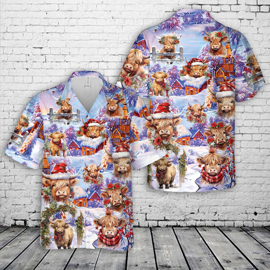 Christmas Highland Cow Hawaiian Shirt