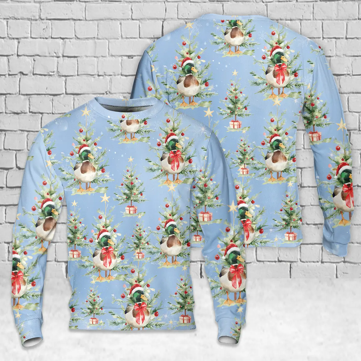 Christmas Mallard Duck Santa Hat AOP Christmas Sweater