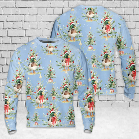 Christmas Mallard Duck Santa Hat AOP Christmas Sweater