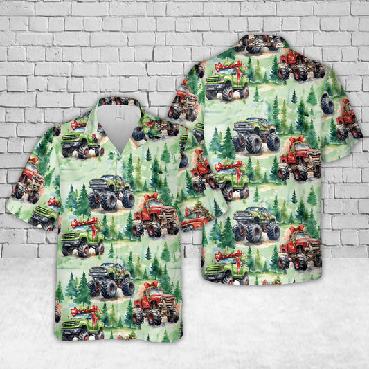 Christmas Monster Trucks Hawaiian Shirt