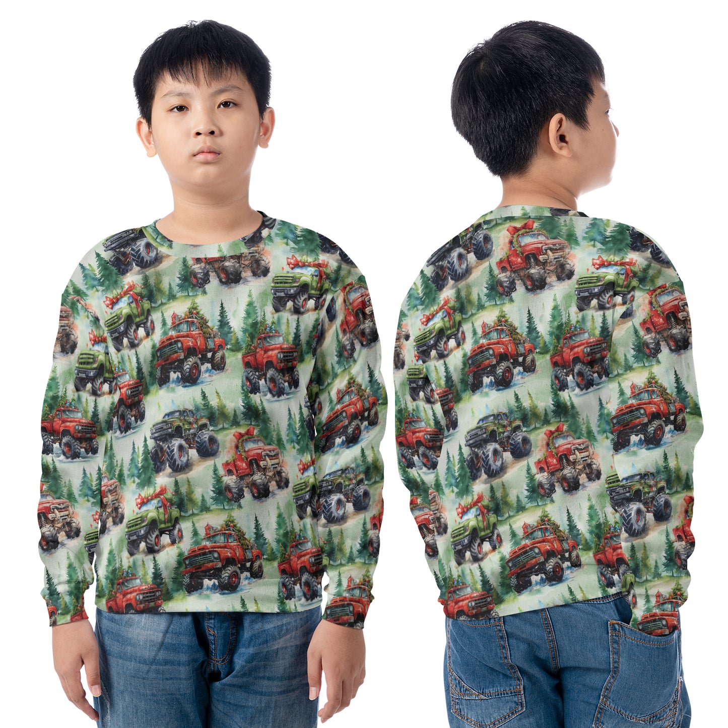 Christmas Monster Trucks Youth Sweatshirt