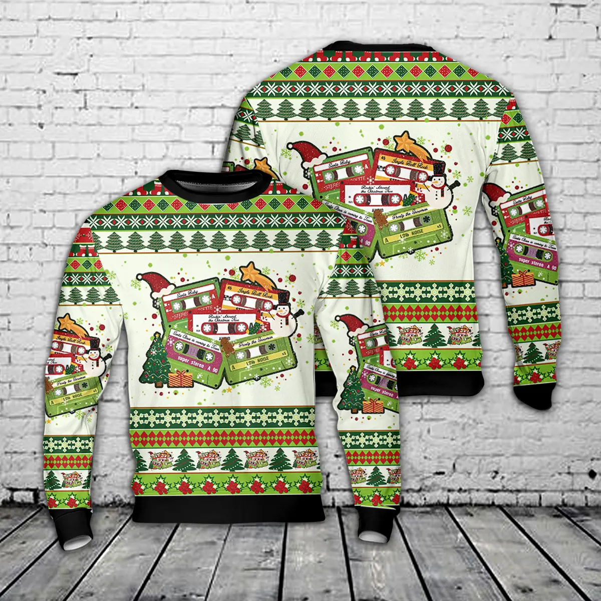 Christmas Music Cassette Tapes AOP Christmas Sweater
