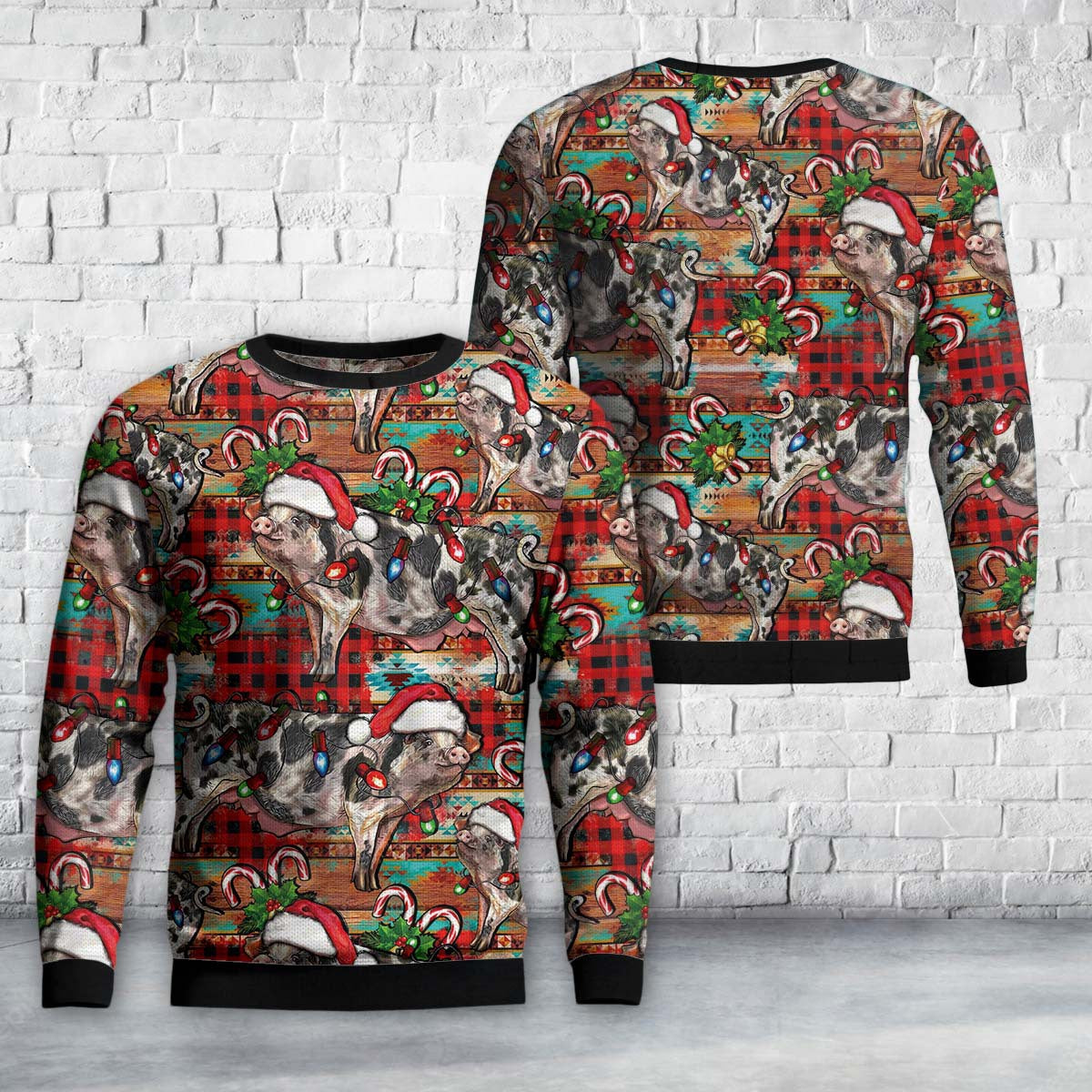 Christmas Pig Aztec With Christmas Ornaments Sweater
