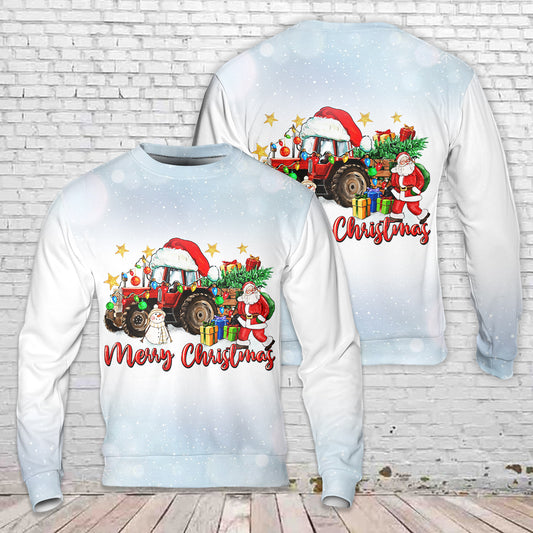 Christmas Tractor With Santa And Snowman Christmas Sweater