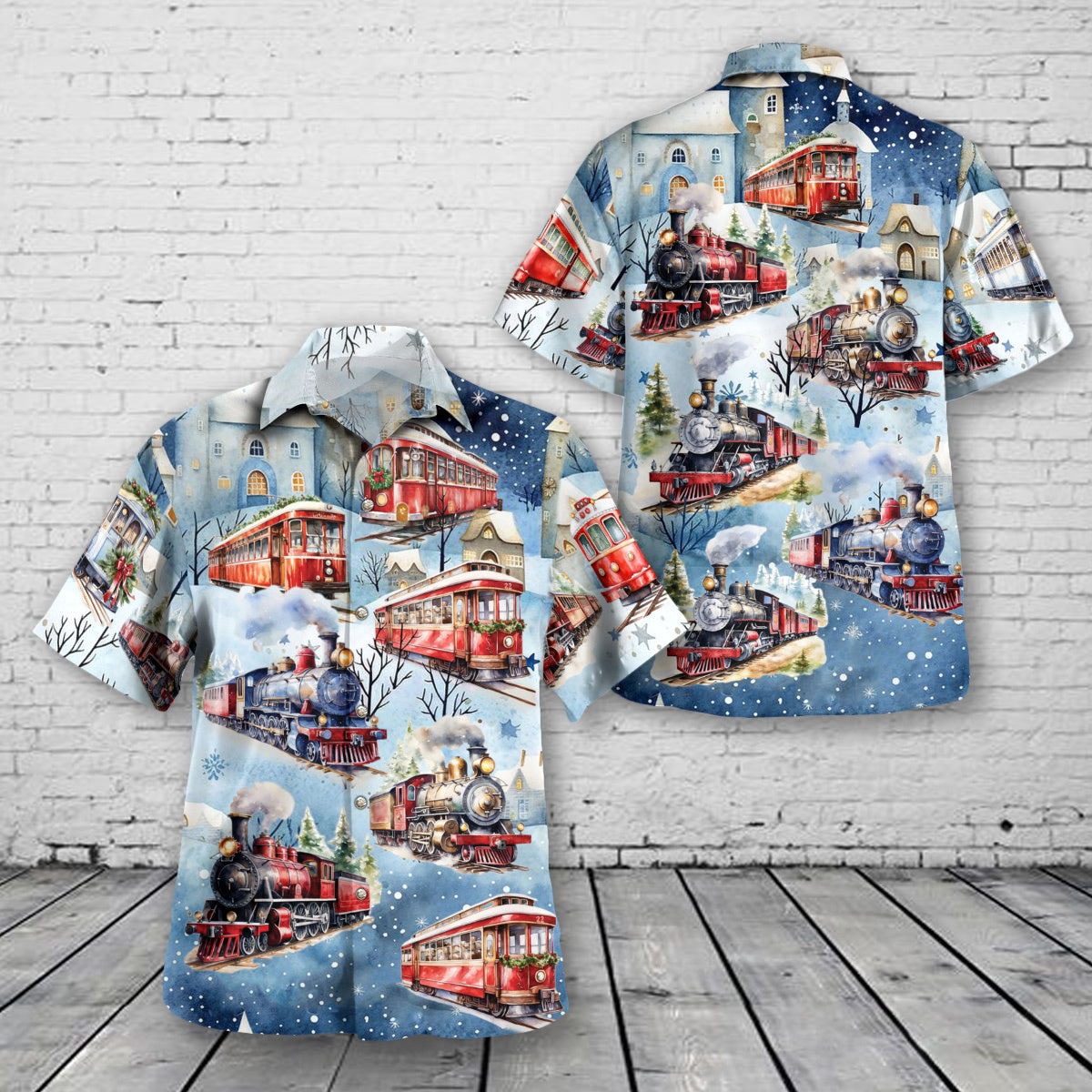 Christmas Trains Hawaiian Shirt