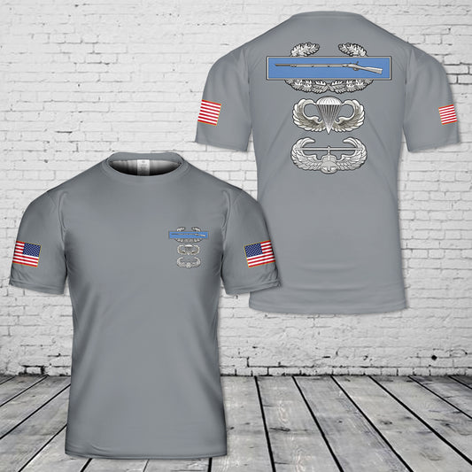 Combat Infantry Badge, Jump Wings and Air Assault Badge 3D T-Shirt