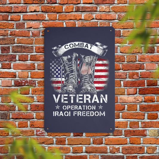 Combat Veteran Iraqi Freedom Military American Flag Decorative Metal Sign