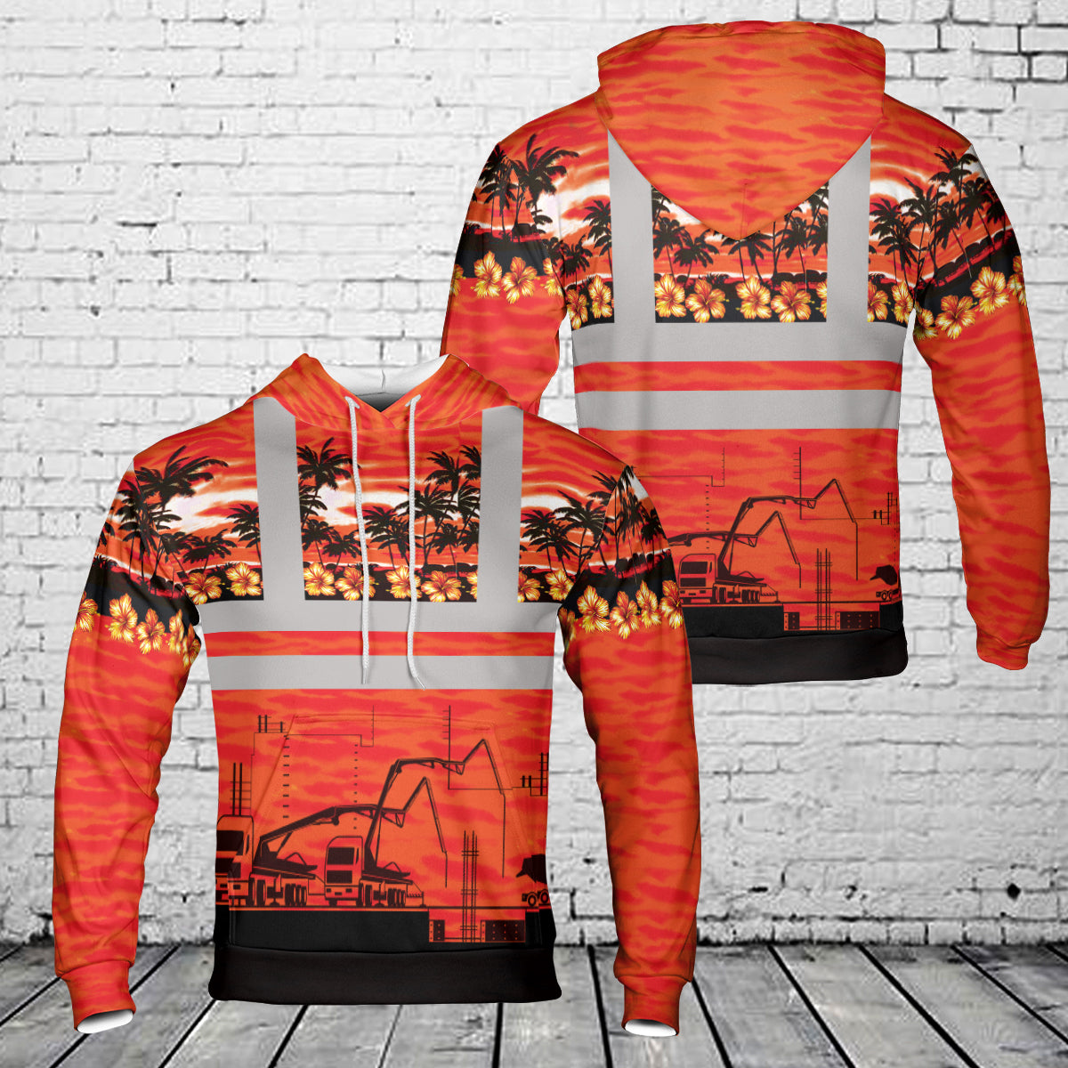 Concrete Pump Truck Tropical Hoodie 3D