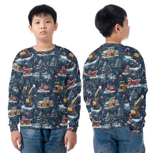 Construction Trucks in Snow AOP Youth Sweatshirt