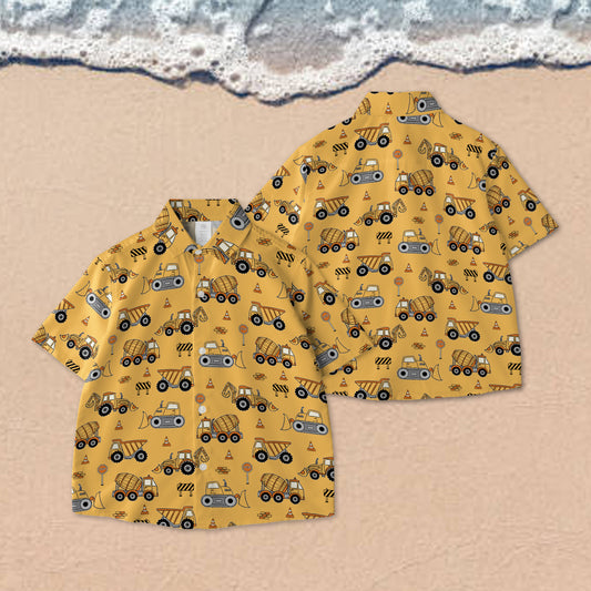 Construction Vehicle Seamless AOP Youth Button Down Shirt
