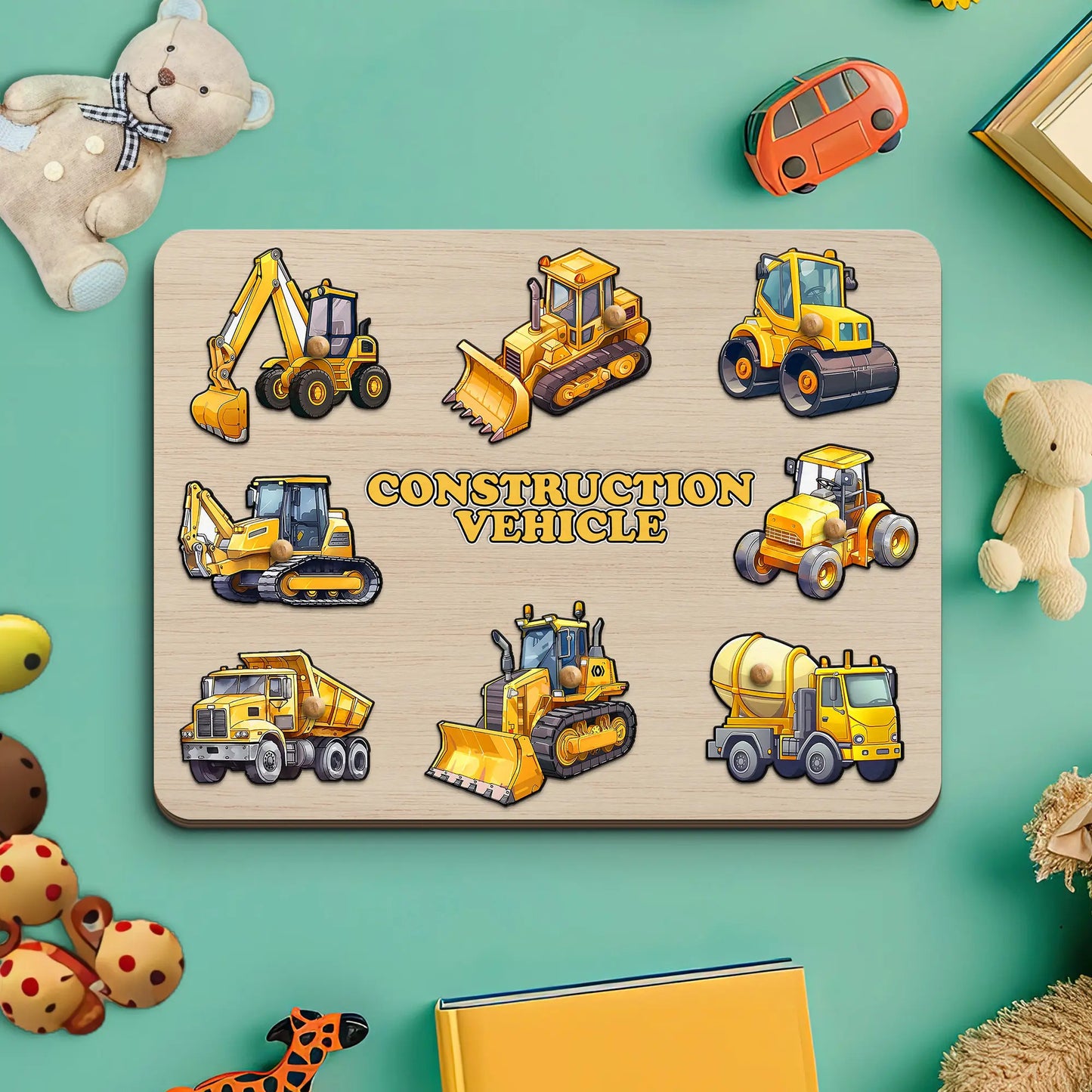 Construction Vehicle Wooden Puzzle Board