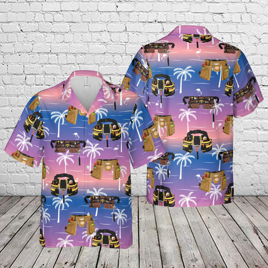 Construction Workers Tool Belt and Tools Hawiian Shirt