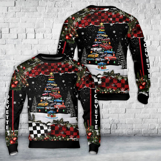 Corvette Christmas Tree Christmas AOP Sweater