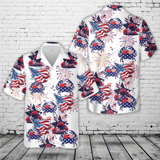 Crab American Flag, 4th Of July Hawaiian Shirt
