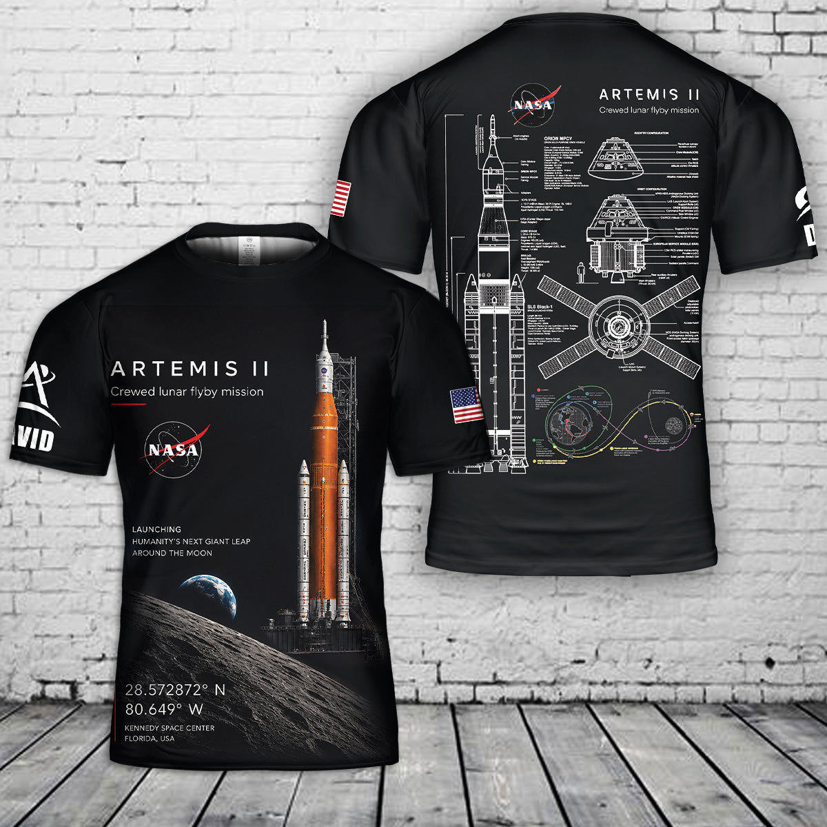 Custom Name Artemis II Blueprint 3D T-Shirt