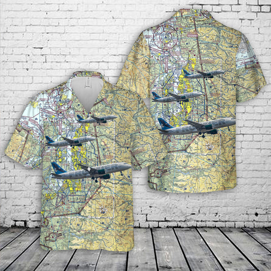 Custom Aviation Sectional Frontier Airlines A320 Hawaiian Shirt