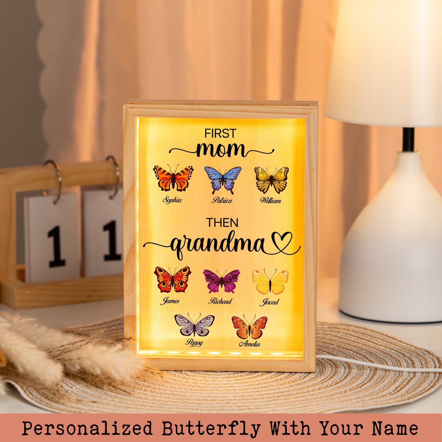 Custom Butterfly and Name Mother's Day Gift for Grandma Photo Frame Light Box
