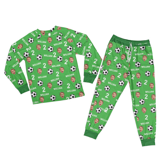 Custom Custom Name & Photo, Number Soccer Kid Raglan Pajamas Set