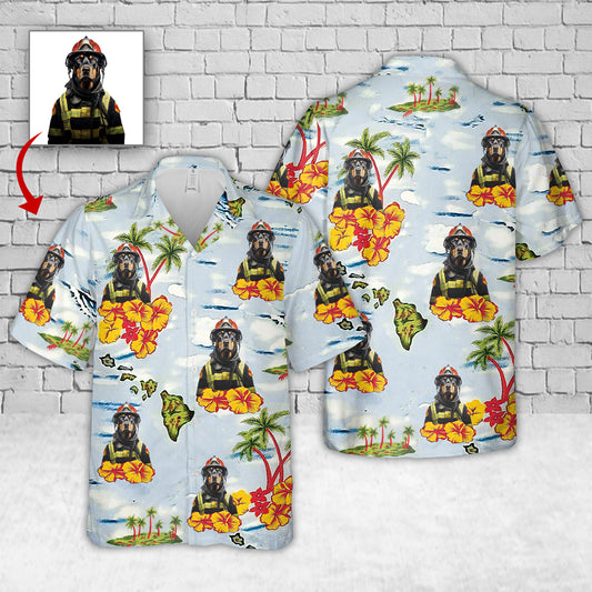 Custom Dog Face Firefighter Dog Hawaiian Shirt