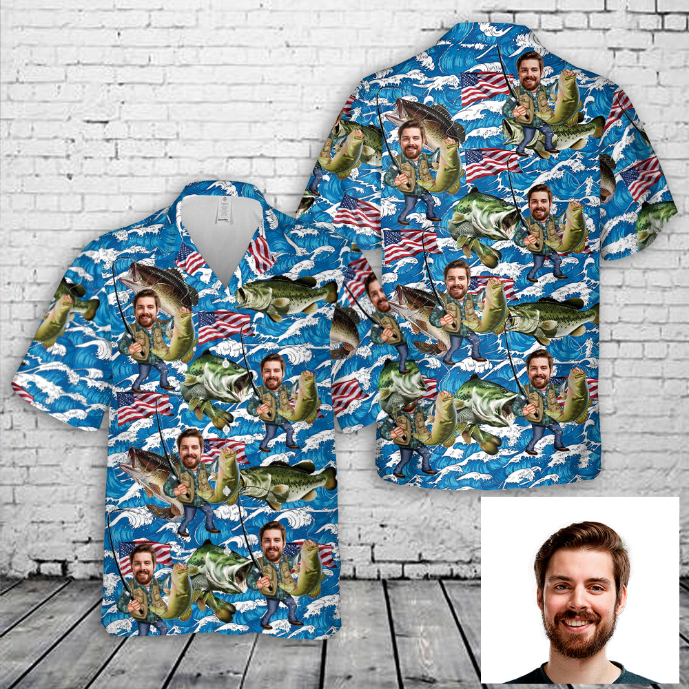 Custom Face Bass Fishing Hawaiian Shirt