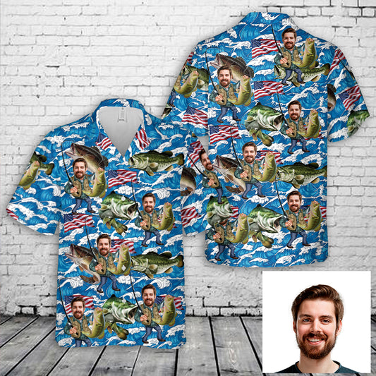 Custom Face Bass Fishing Hawaiian Shirt