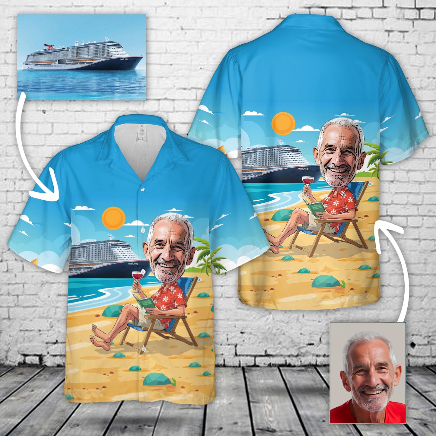 Custom Face & Cruise Ship Hawaiian Shirt