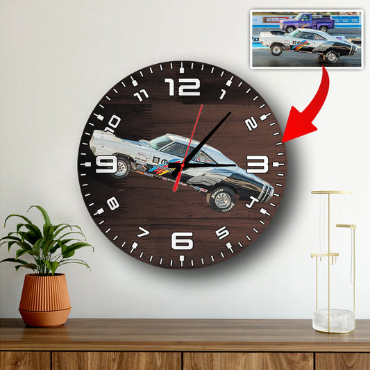 Custom Image Drag Racing Wooden Clock