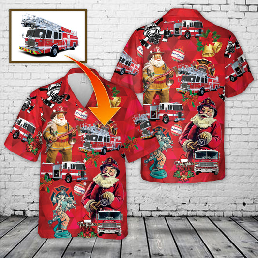 Custom Image Firefighter Fire Truck Christmas Hawaiian Shirt