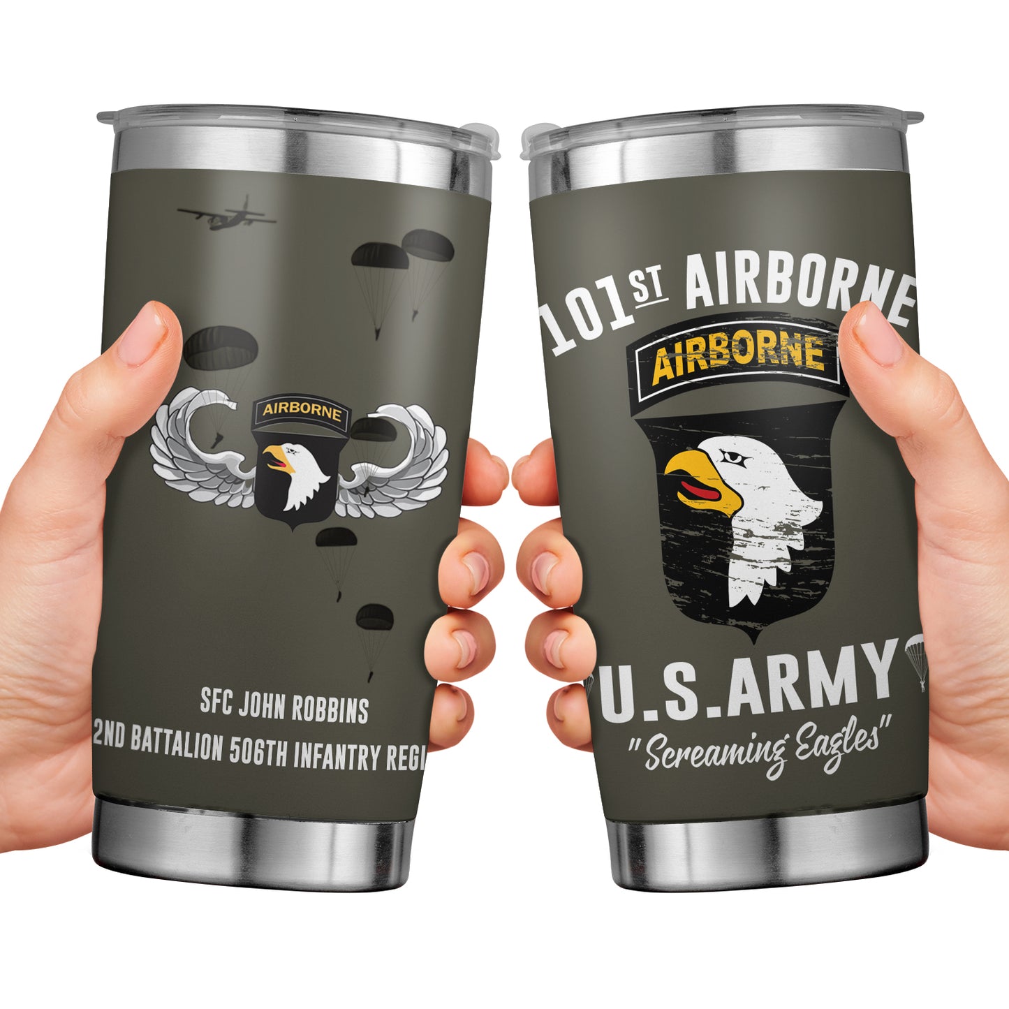 Custom Name, Rank & Unit US Army 101st Airborne Division Tumbler 20oz