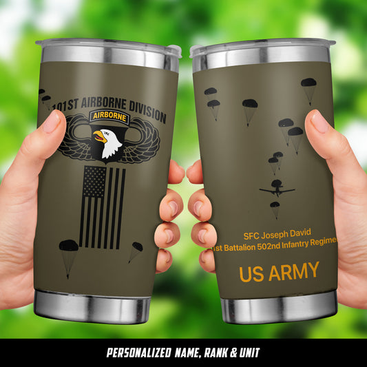 Custom Name, Rank & Unit US Army 101st Airborne Division Tumbler 20oz