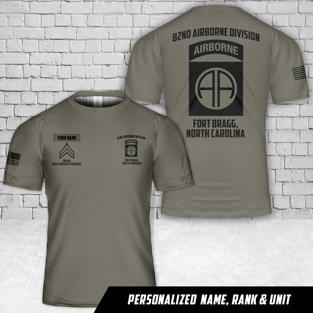 Custom Name, Rank & Unit US Army 82nd Airborne Division T-Shirt 3D