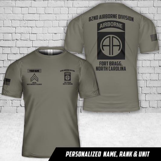 Custom Name, Rank & Unit US Army 82nd Airborne Division T-Shirt 3D
