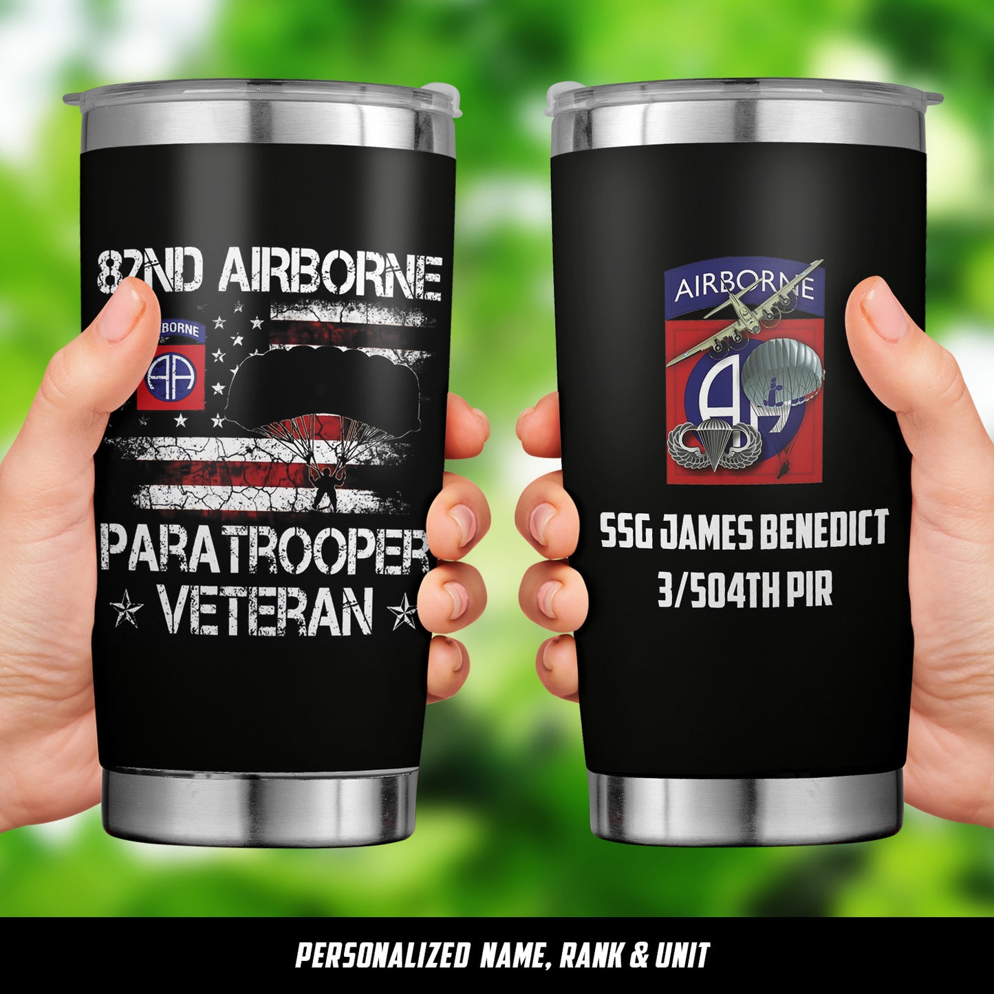 Custom Name, Rank & Unit US Army 82nd Airborne Division Veteran Tumbler 20oz
