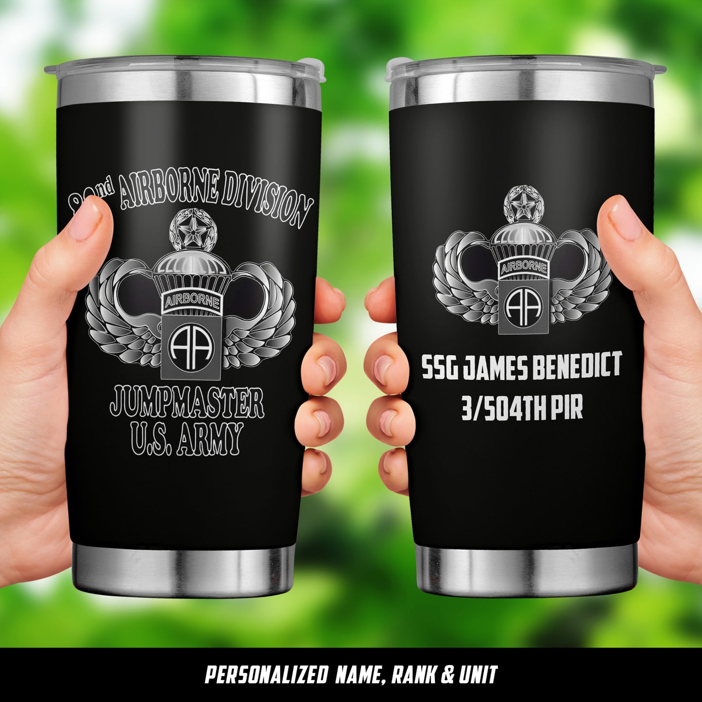 Custom Name, Rank & Unit US Army 82nd Airborne Jumpmaster - Master Jump Wings Tumbler 20oz