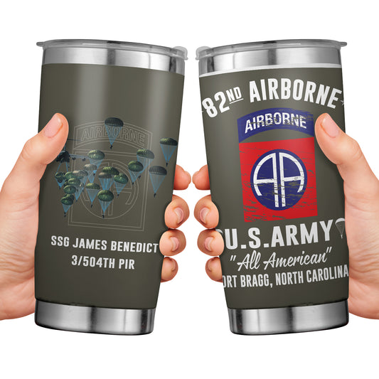 Custom Name, Rank & Unit US Army 82nd Airborne Division Fort Bragg NC Tumbler 20oz