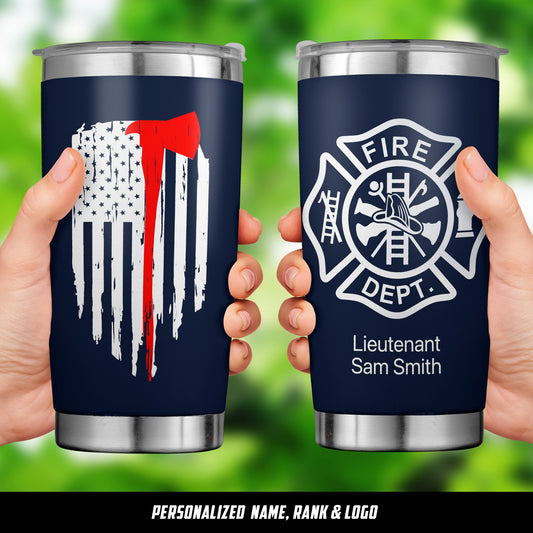 Custom Name, Rank, Logo Firefighter Department Tumbler 20oz