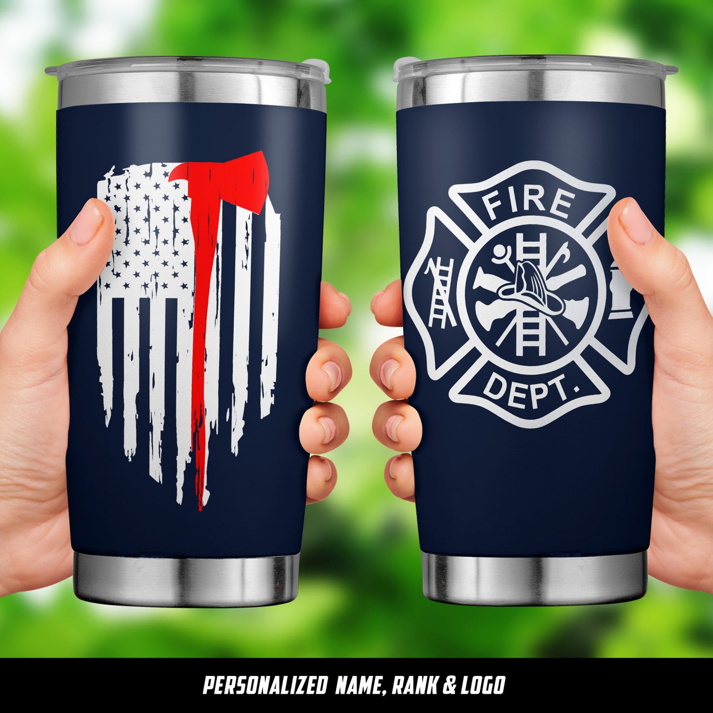 Custom Name, Rank, Logo Firefighter Department Tumbler 20oz