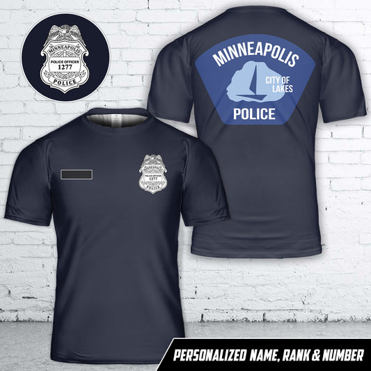Custom Name, Rank And Number Minneapolis, Minnesota, Minneapolis Police Department T-Shirt 3D