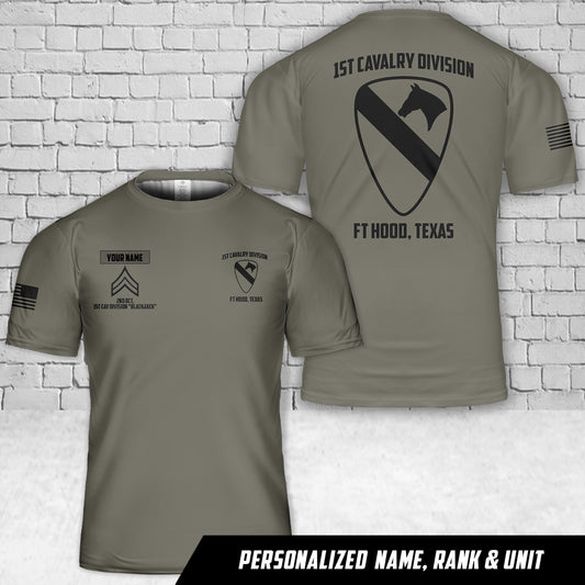 Custom Name, Rank, Unit US Army 1st Cavalry Division T-Shirt 3D